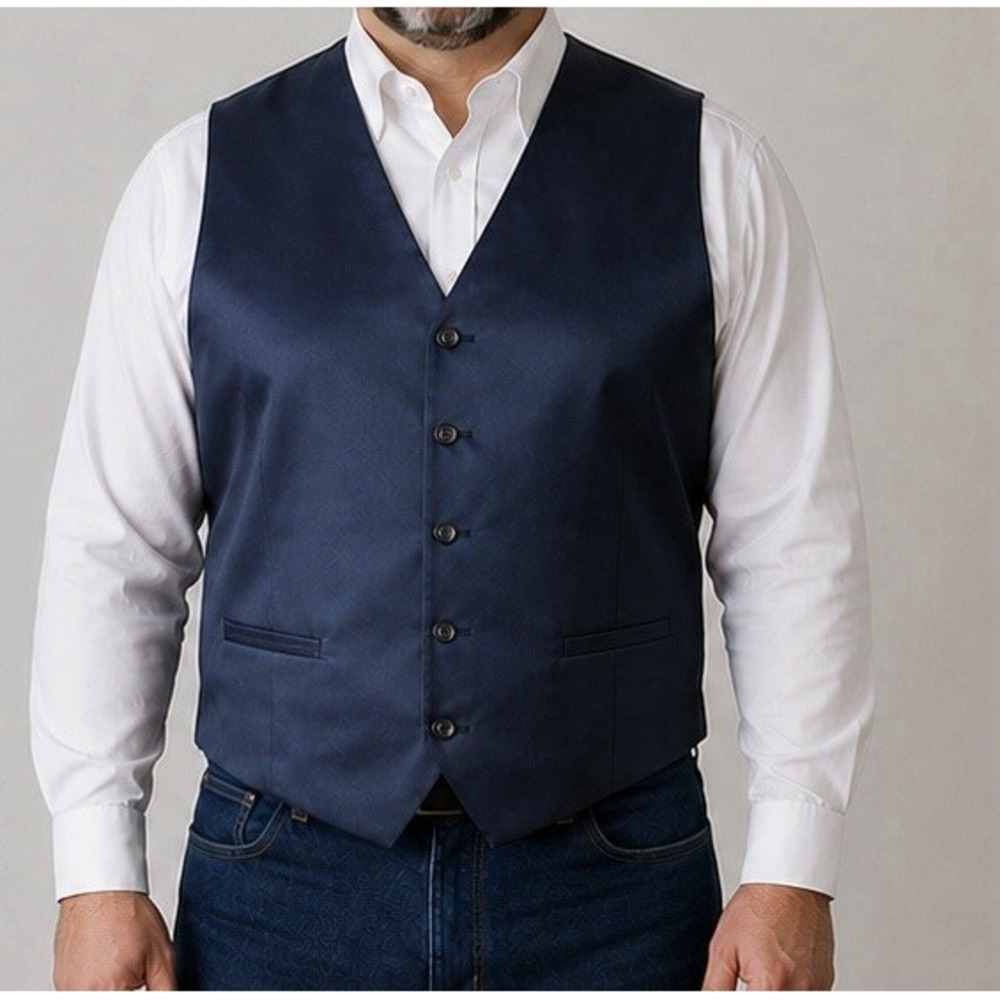 Men's Reversible Formal Vest Navy Blue Pinstripe Satin Waistcoat Suit Vest